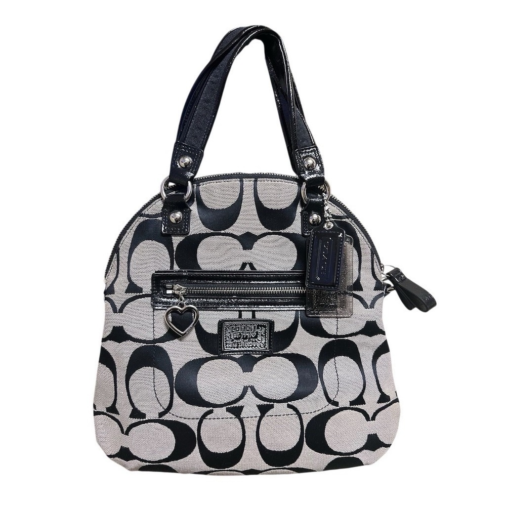 Coach Poppy Signature Dome Satchel Shoulder Bag Black Gray Heart Charm